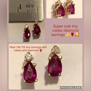 Beautiful real 14k YG earrings (rubies and diamonds)♦️